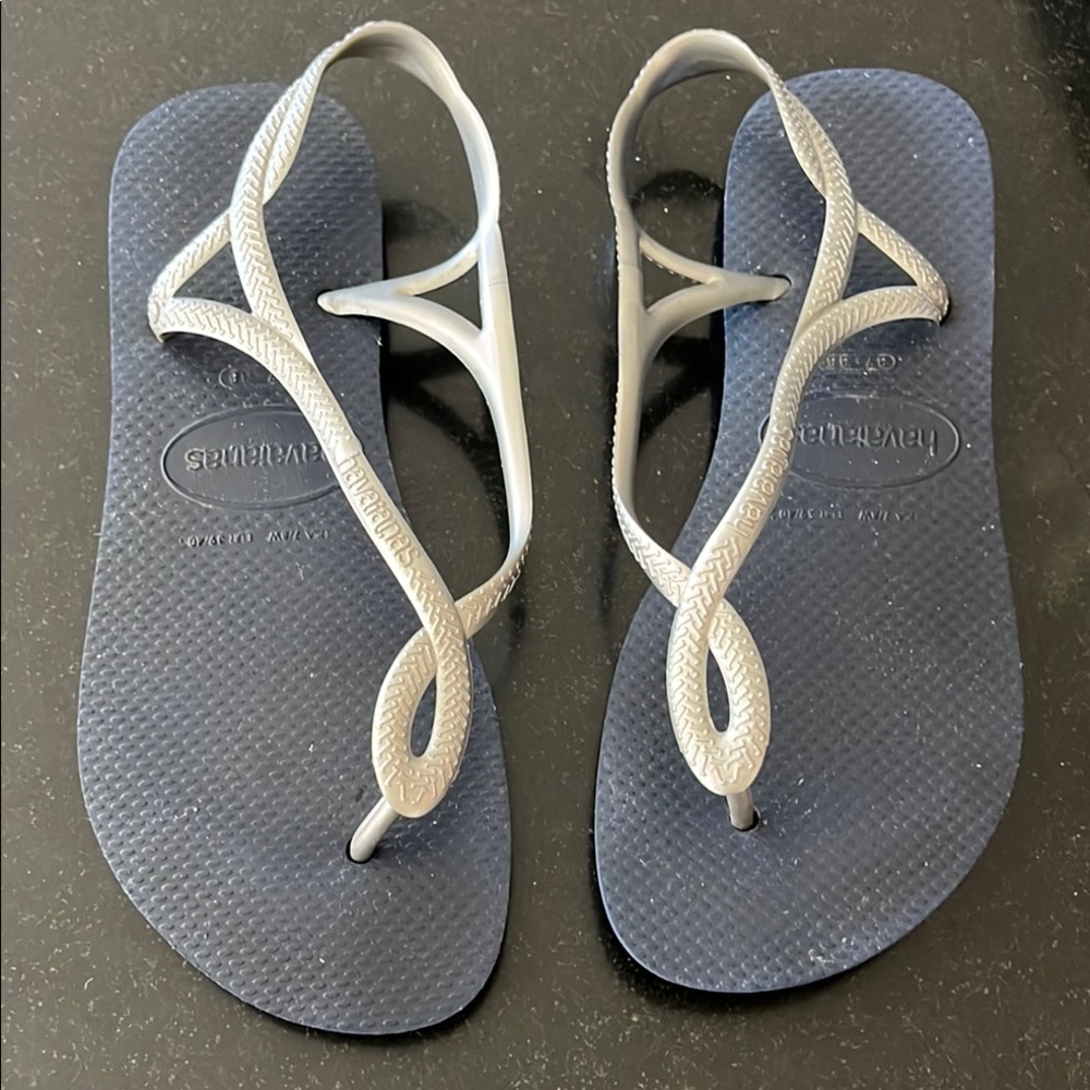 Havaianas Women’s Navy Flip Flop Sandals with Silver Straps